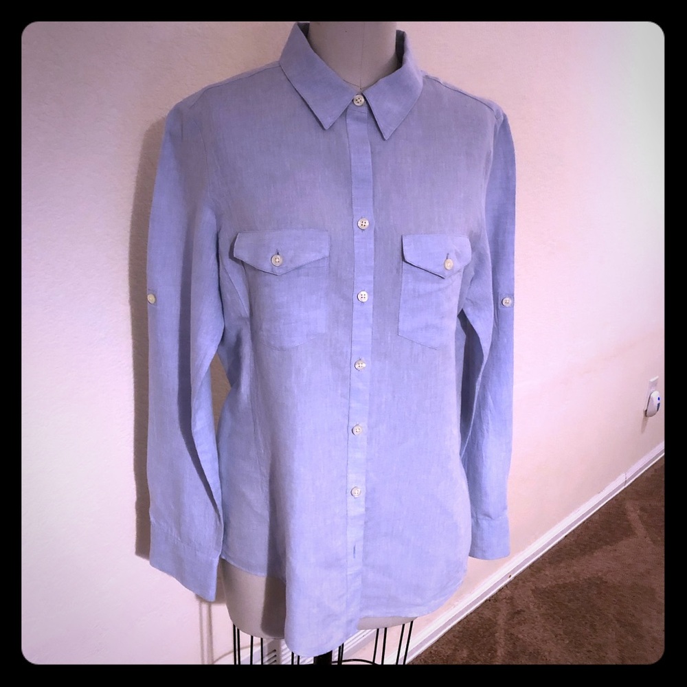 Blue linen feel shirt from Banana Republic